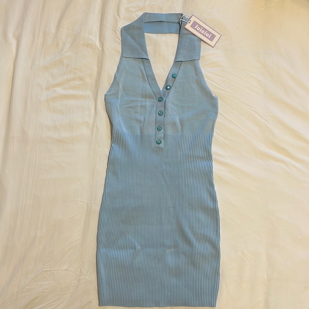 Baby Blue Knit Mini Dress